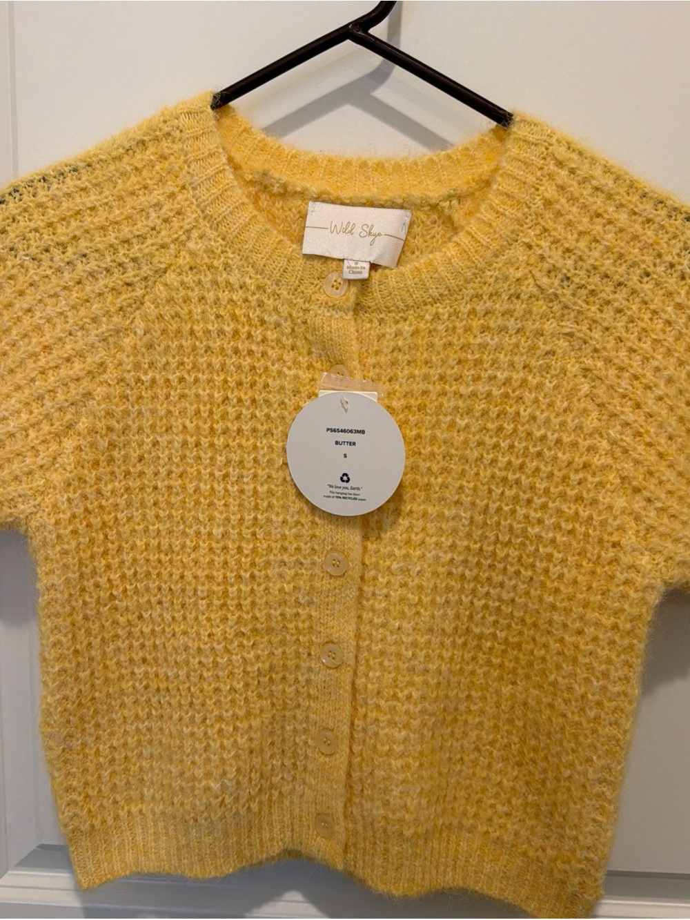 Wild Skye Butter Yellow Short-Sleeve Knit Cardigan